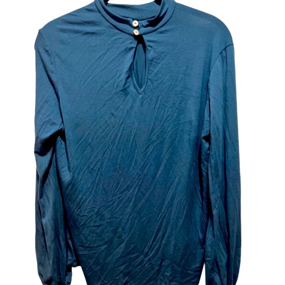 Amour Vert sz Small Peacock Blue Modal Keyhole Blouse - Picture 2 of 4